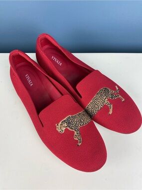Vivaia Audrey Red Cheetah Round Toe Loafers EU 42 US 11.5